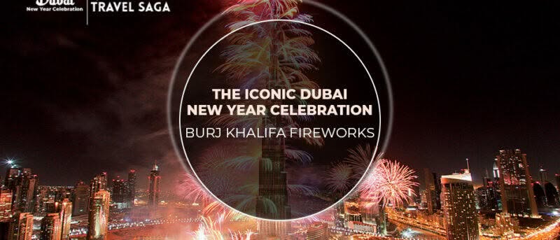 Burj Khalifa Fireworks illuminating the Dubai skyline with spectacular lights and celebration