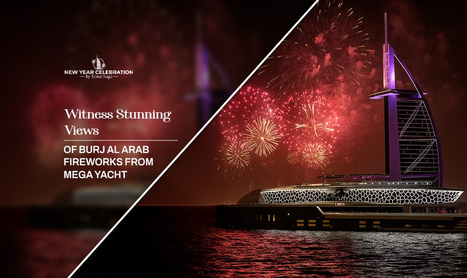 Stunning Views Of Burj Al Arab Fireworks From Mega Yacht during Dubai's spectacular New Year celebration